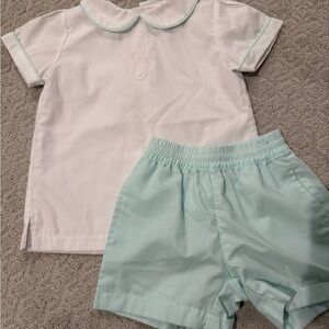 Proper Peony Bunny Peter Pan Collar Top with Mint Green Trim and Mint Shorts
